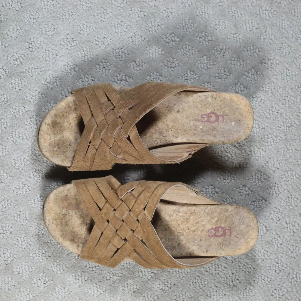 Ugg Size 9 Tan Suede & Cork Wedge Heel